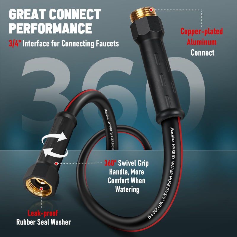 PUUKU Garden Hose 25ft x 5/8""  NON-EXPANDABLE Heavy Duty Premium Flexible Water Hose  No Kink  Leakproof  Lightweight Hybrid Hose with Male to Female Fittings for Household&Backyard - Image 3